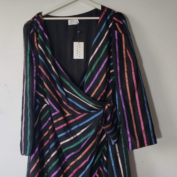 NWT Tanya Taylor Metallic Stripe Magnolia Wrap Party Dress - Picture 9 of 12